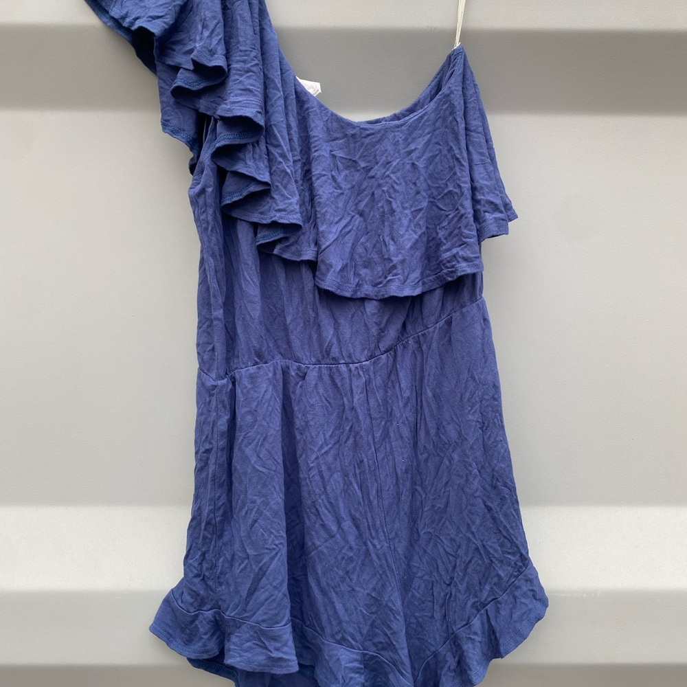 Blue Ruffled one shoulder romper